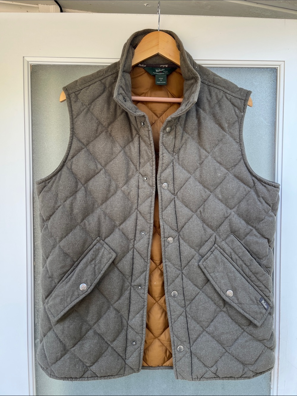 Woolrich Quilted Vest in Brown/Olive with Tan Linin